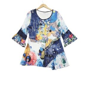 Paris Hues Top Women Large Tunic Patchwork Artsy‎ Boho Hippie Lagenlook Top